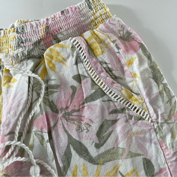 Briggs Linen Boho Bohemian Tassel Shorts Floral Tropical Pink Yellow Small - Picture 6 of 9